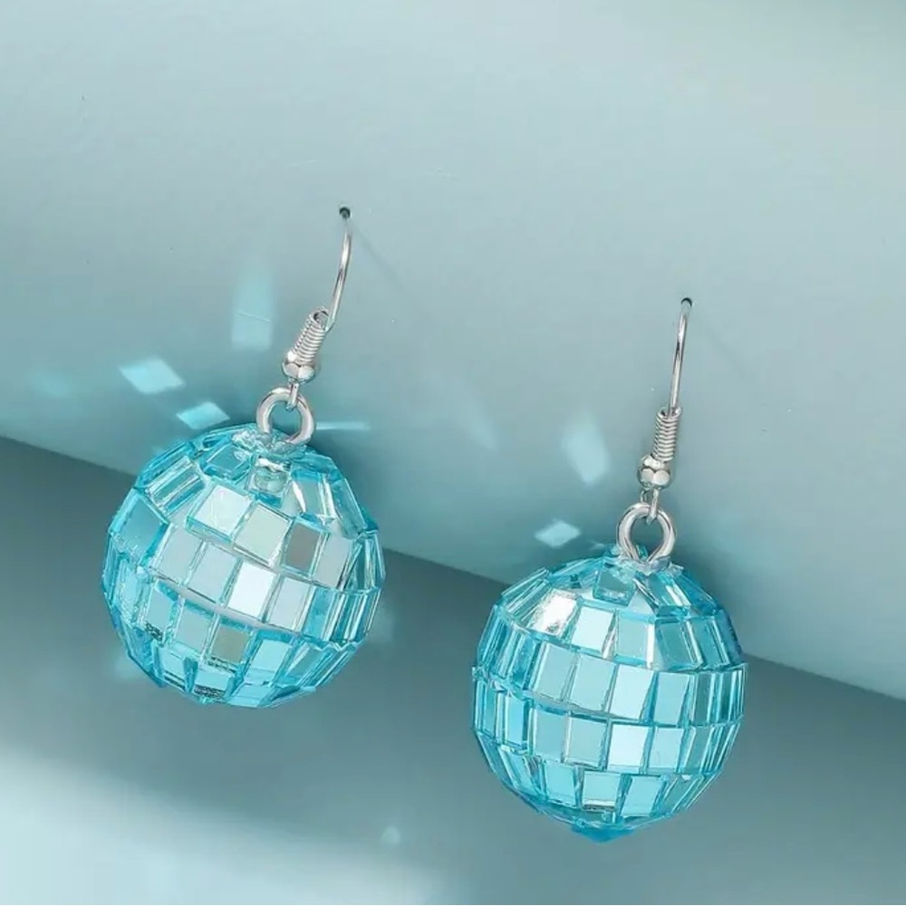 Blue Disco Ball Earrings Pretty & Blingy Brand Pair of New Disco Ball Earrings